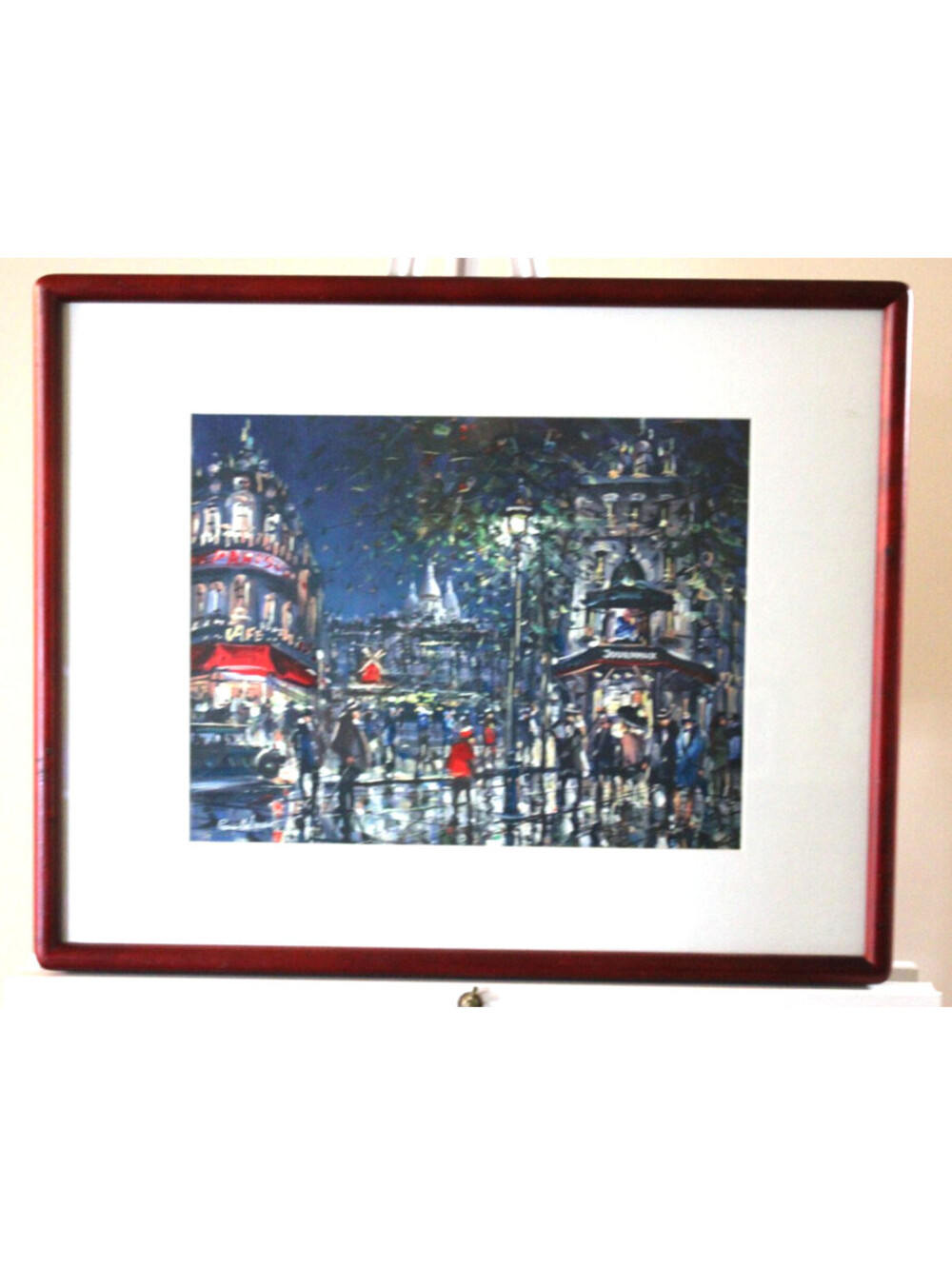 Vtg MC Paris Night Cityscape Impressionist Print Signed TeLaskov 21x17 Frame